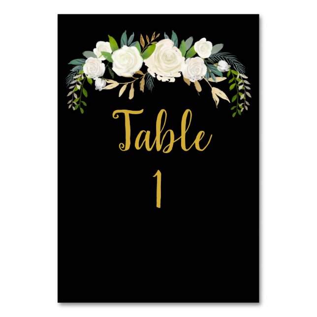 Black & Gold Greenery Reception Fall Wedding Decor Table Number (Back)
