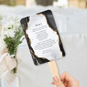 Black, Gold & Grey Mist Agate Wedding Program Hand Fan