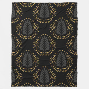 Black Gold & Grey Stylized Damasks Pattern Fleece Blanket