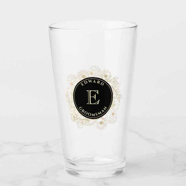 Black Gold Groomsman Pint Glass Gift (Front)