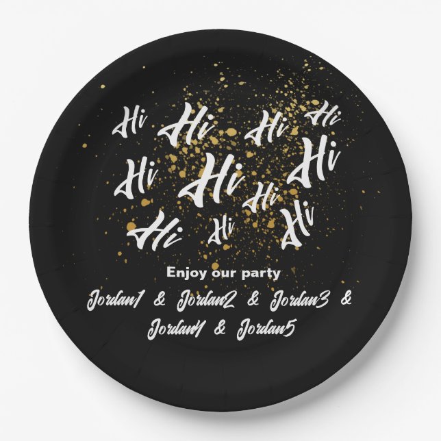 Black Gold Group Friends Joint Birthday Paper Plate (Front)