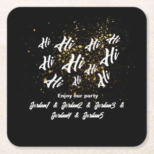 Black Gold Group Friends Joint Birthday Square Paper Coaster