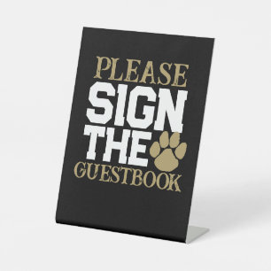Black & Gold Guestbook Graduation Table Pedestal Sign
