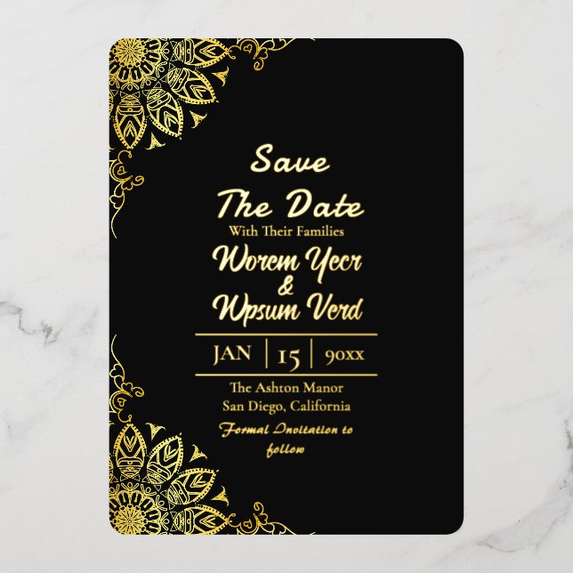 Black gold Halloween wedding Save the Date (Front)