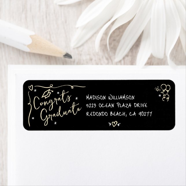 Black Gold Hand Drawn Doodle Graduation Address (En situation)