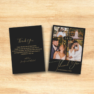 black gold handwriting 4 photos wedding thank you card
