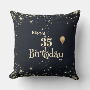 Black-gold happy 35th birthday Throw Pillow