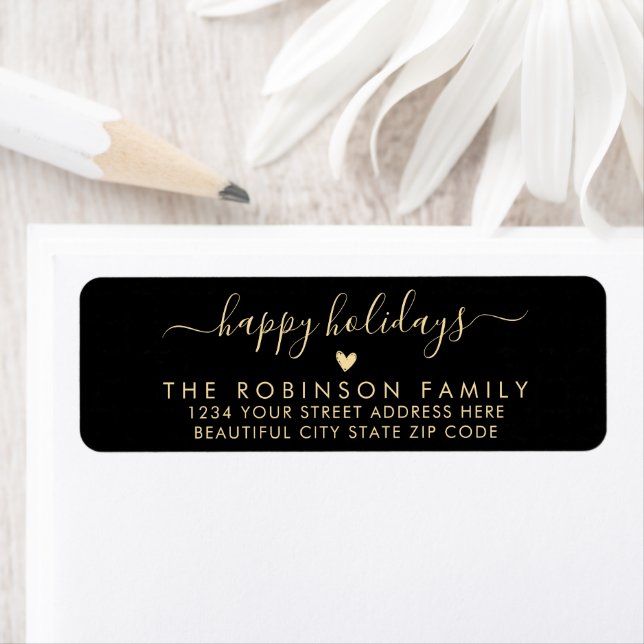Black Gold Happy Holidays Script Return Adresse (En situation)