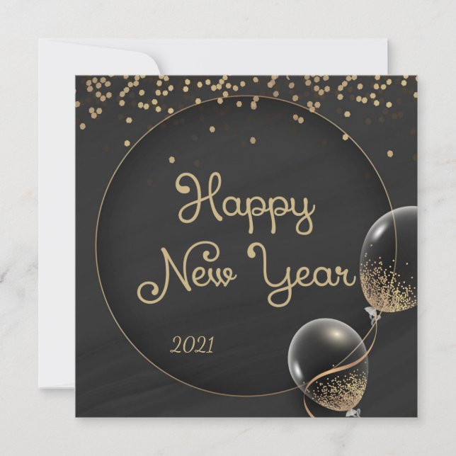 Black Gold Happy New Year 2021 Holiday Card (Front)
