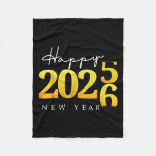 Black Gold Happy New Year 2026 New Years Eve Party Fleece Blanket