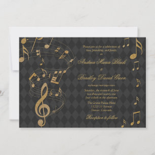 Black Gold Harlequin Music Wedding Invitation