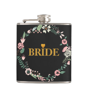 Black Gold Heart Bride Hip Flask