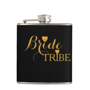 Black Gold Heart Bride Tribe Hip Flask