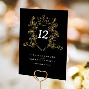 Black Gold heart crown wedding  Table Number