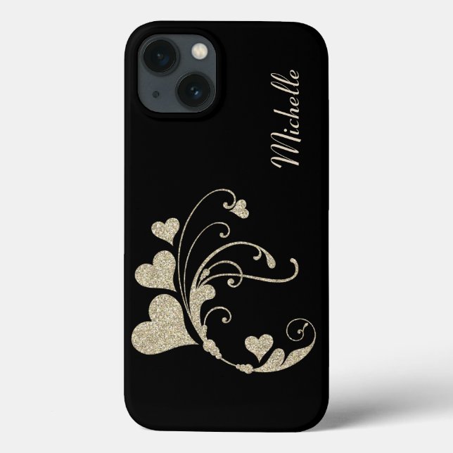 Black Gold Heart Swirl Faux Glitter Case-Mate iPhone Case (Back)