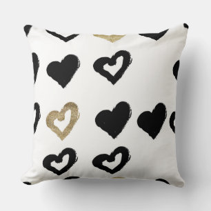Black & Gold Hearts Throw Pillow