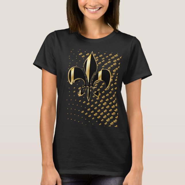 Black gold heartsFleur de Lis T-Shirt (Front)