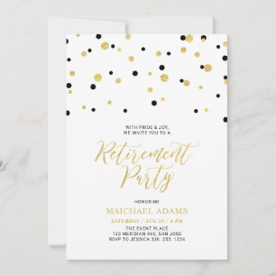 Black & Gold   Hexagon Confetti Retirement Party I Invitation