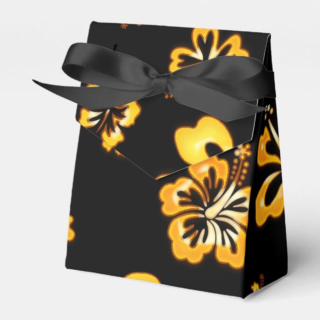 Black & Gold Hibiscus Flower Party Favour Boxes (Front Side)