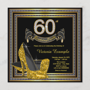 Black Gold High Heel Womans 60th Birthday Party Invitation