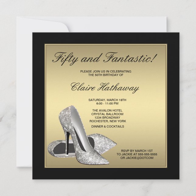 Black Gold High Heels Womans 50th Birthday Invitation (Front)