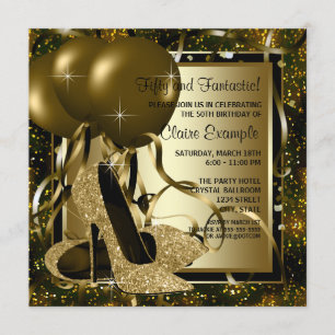 Black Gold High Heels Womans Birthday Party Invitation