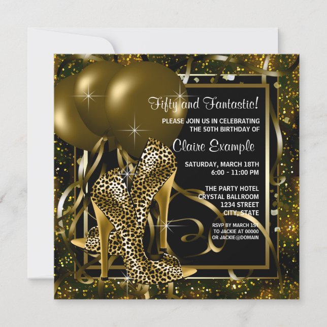 Black Gold High Heels Womans Birthday Party Invitation (Front)