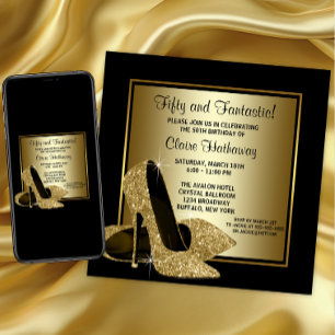 Black Gold High Heels Womans Birthday Party Invitation