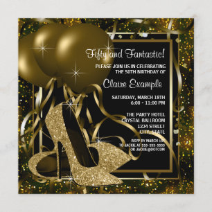 Black Gold High Heels Womans Birthday Party Invitation