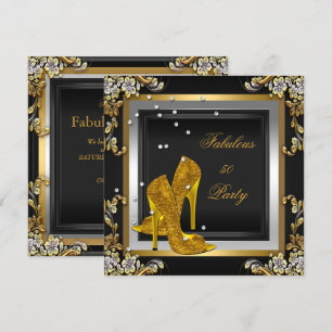 Black Gold High Heels Womans Birthday Party Invitation