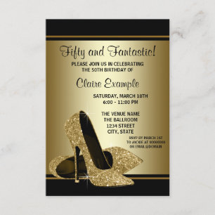 Black Gold High Heels Womans Birthday Party Invitation