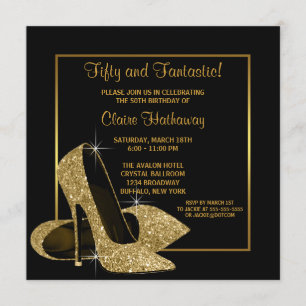 Black Gold High Heels Womans Birthday Party Invitation