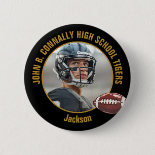 Black Gold High School Football Player Photo 2 Inch Round Button