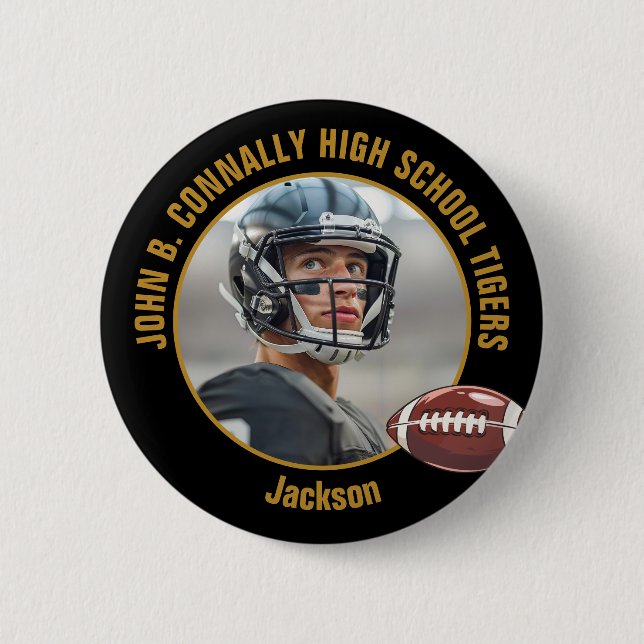 Black Gold High School Football Player Photo 2 Inch Round Button (Front)