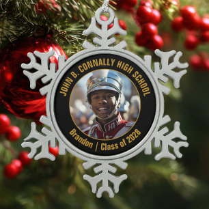 Black Gold High School Marching Band Photo Gift Snowflake Pewter Christmas Ornament