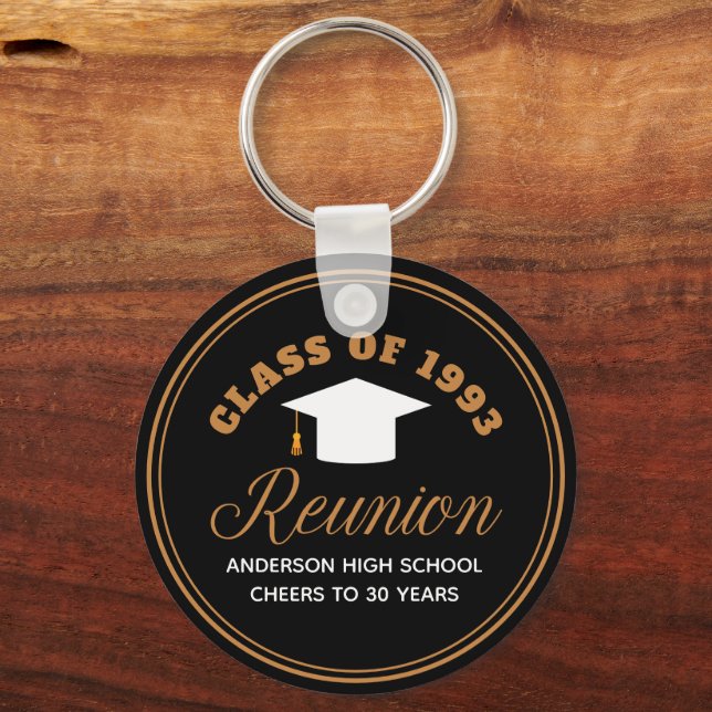Black Gold High School Reunion Custom Party Favour Keychain (Front)