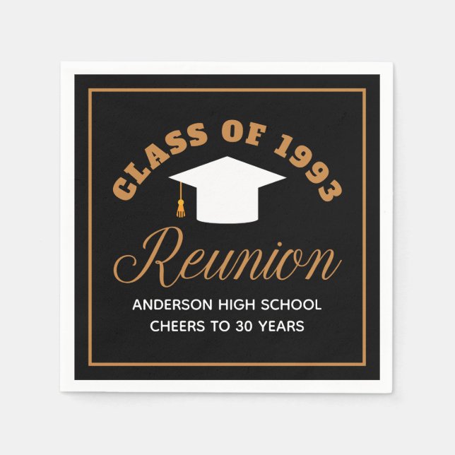 Black Gold High School Reunion Personalized Party Napkin (Front)