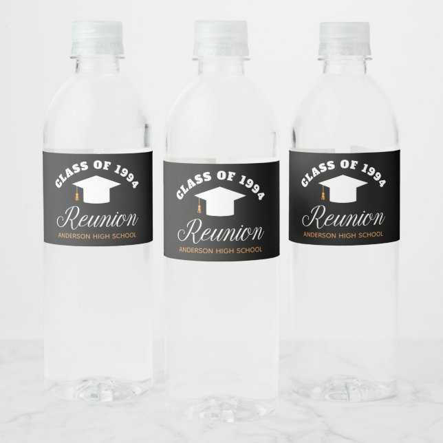 Black Gold High School Reunion Personalized Party Water Bottle Label (Bottles)