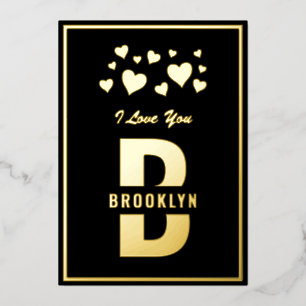 Black Gold Hipster Monogram Happy Valentine's Day Foil Holiday Card