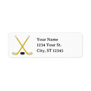 Black & Gold Hockey Sticks and Puck Return Address