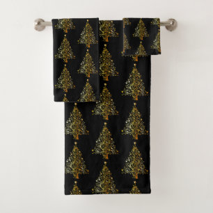 Black & Gold Holiday Trees Bath Towel Set