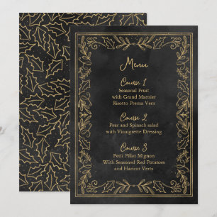 Black Gold Holly Berry Christmas Wedding Menu