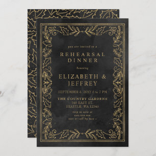 Black Gold Holly Christmas Rehearsal Dinner Invitation