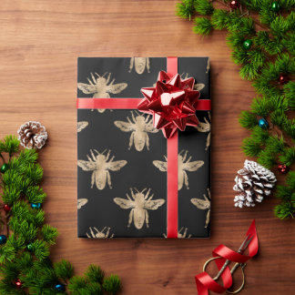Black & Gold Honey Bee Gothic Gift Wrap
