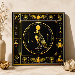 Black Gold Horus Falcon Egyptian Symbol Decor Tile