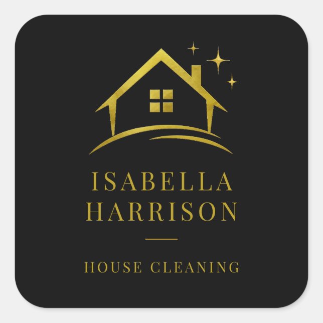Black Gold House Cleaning QR Code Square Sticker (Front)