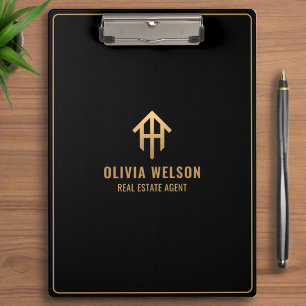 Black Gold House Logo l Professional Real Estate Clipboard