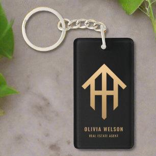 Black Gold House Logo l Promotional Real Estate Keychain