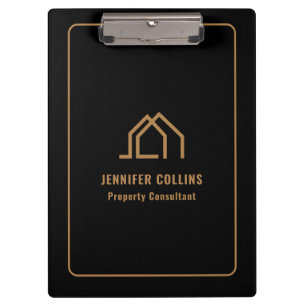 Black Gold House Logo Real Estate clipboard