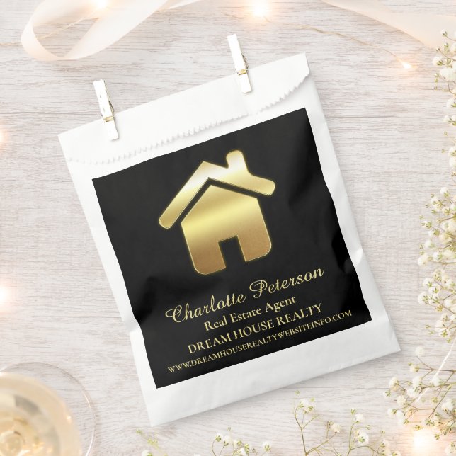 Black & Gold House Real Estate Agent Realtor  Favour Bag (Clipped)
